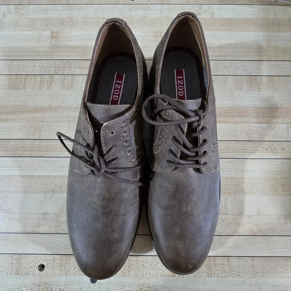 Izod Plain Toe Oxford Mens‎ Sz 9 Brown Faux Leather Business Preppy Career Work